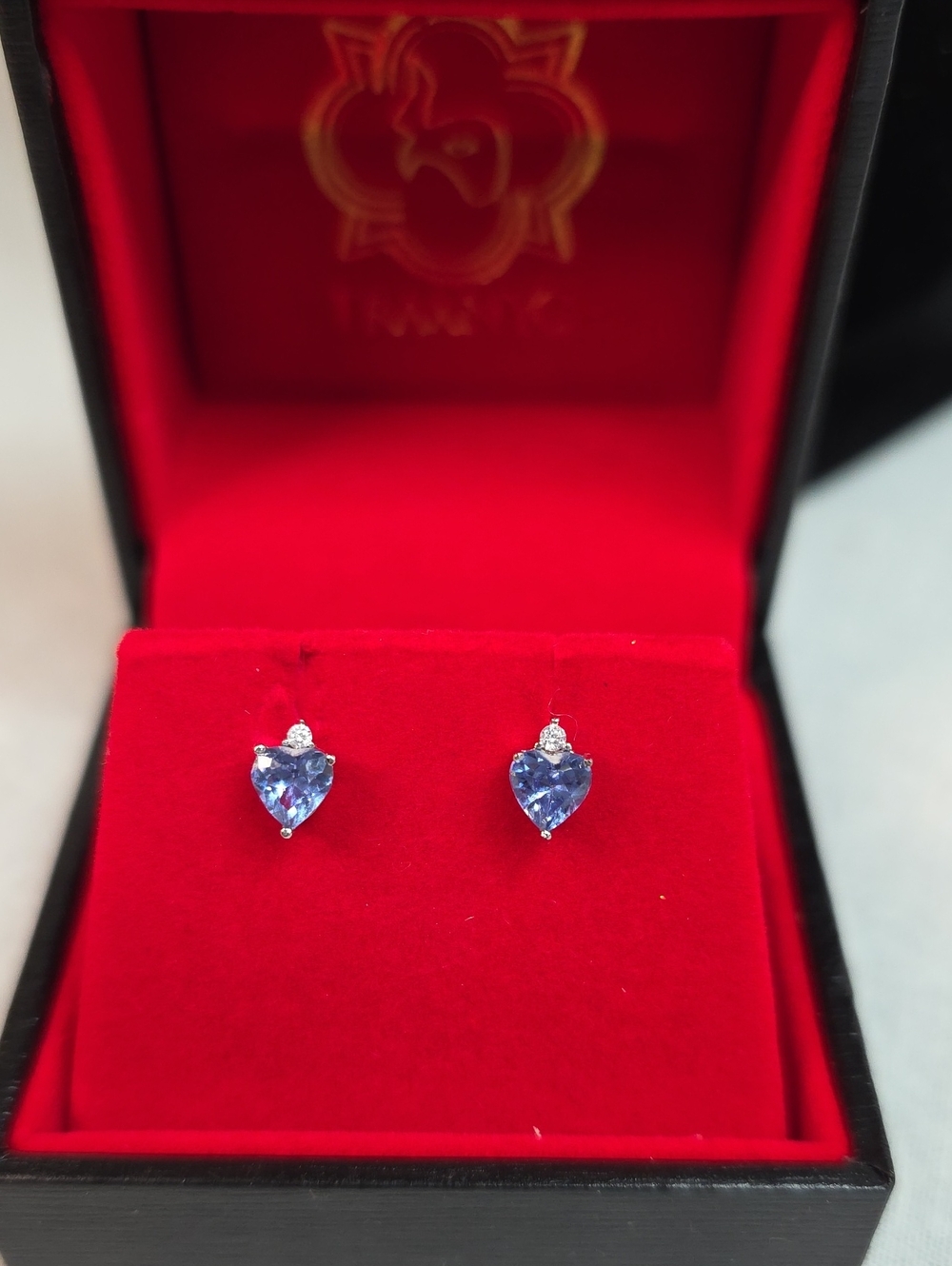 18k Gold Over Brass Blue Heart Stud Earrings